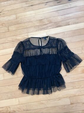 Forever 21 Black Lace & Mesh Peplum Top -